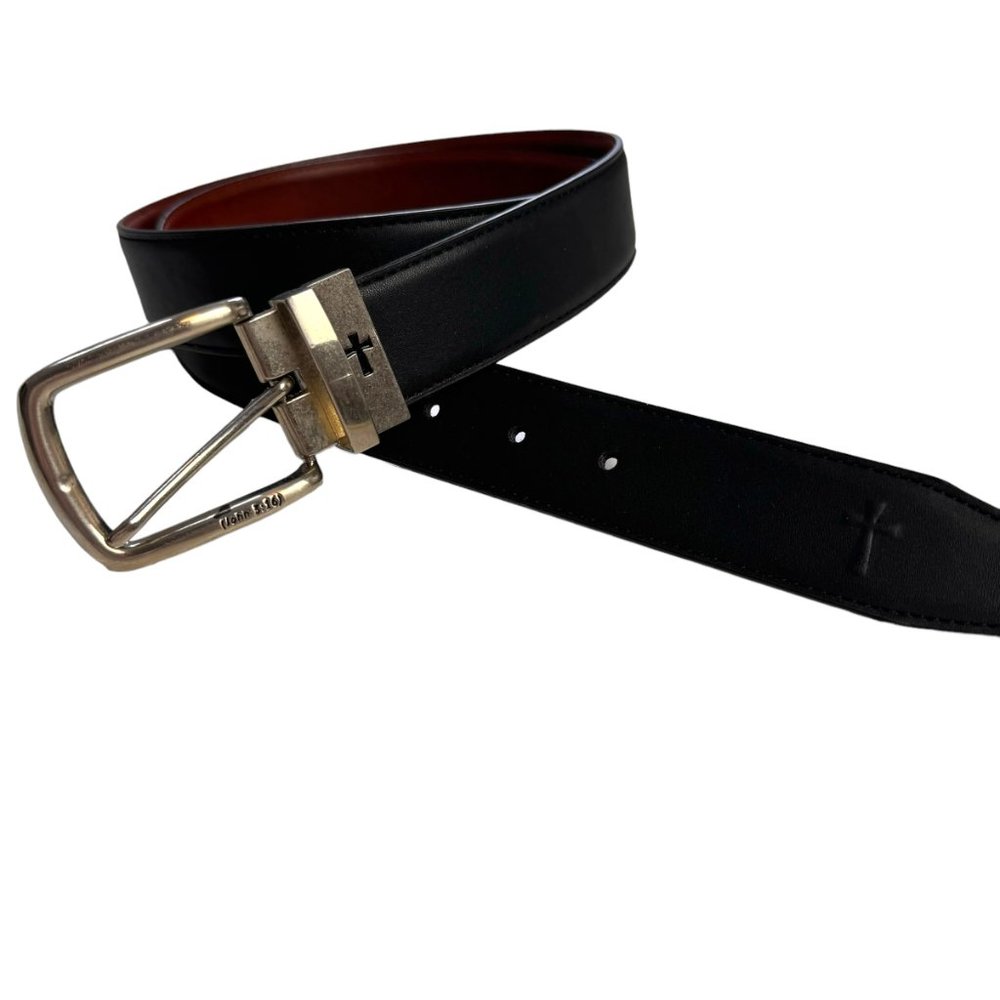John 3 16 Belt Mens Black Silver Leather Religious Bible Verse